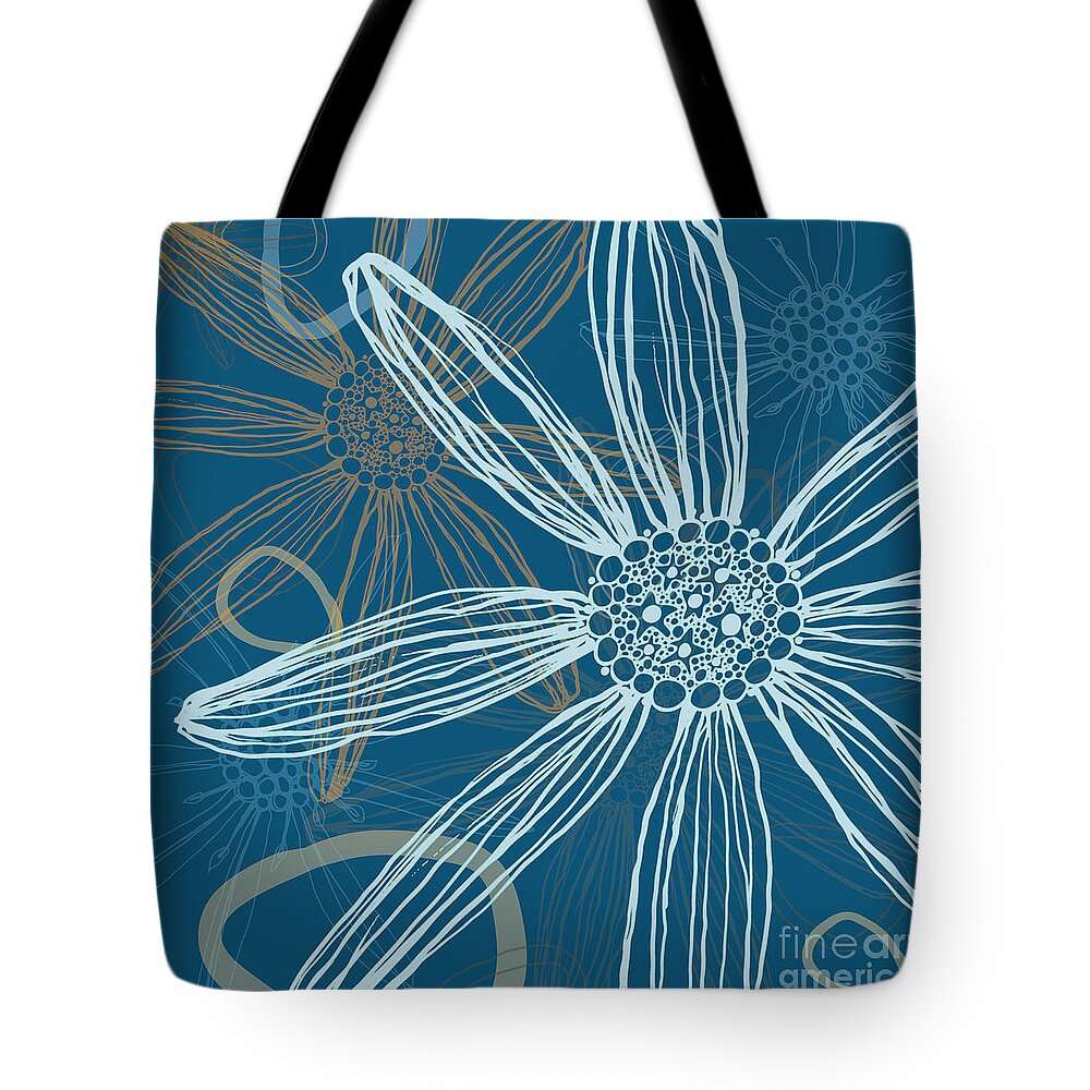 Flower Silhouettes Tote Bag featuring the mixed media Flower Silhouette Modern Line Art in Blue by Patricia Awapara