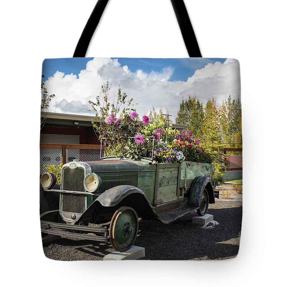 Flower Truck Tote Bag featuring the photograph Flower Truck in Fairbanks,Alaska by Eva Lechner