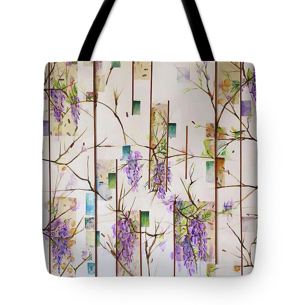 Wisteria Tote Bag featuring the painting Flowering wisteria by Carolina Prieto Moreno