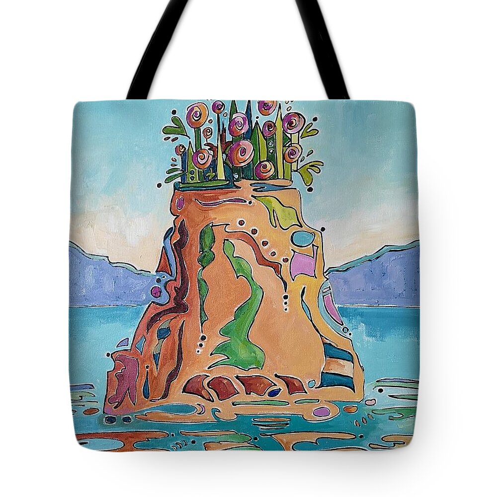 Landscape Tote Bag featuring the painting Flowerpot Island by Sheila Romard