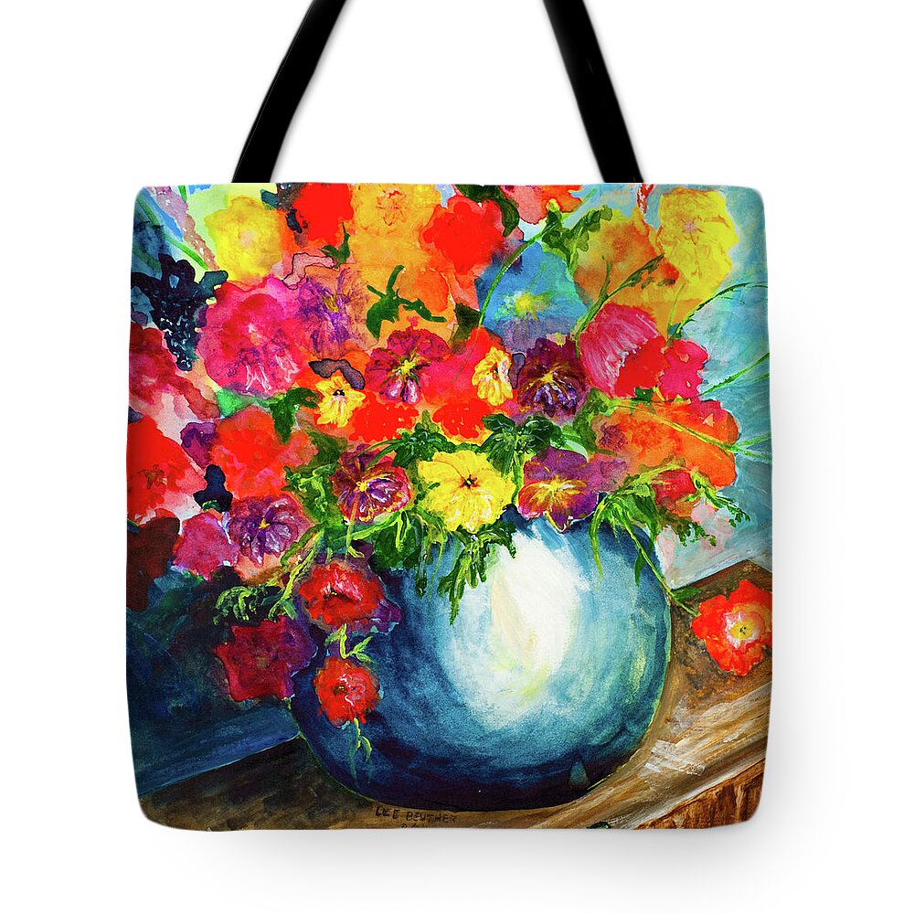 Acrylic Tote Bag featuring the painting Flowers in Blue Bowl by Lee Beuther