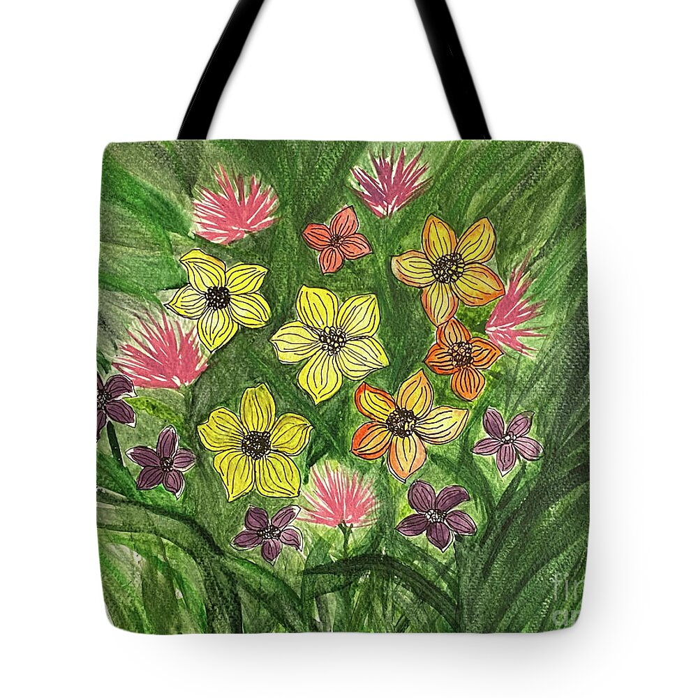 Flowers Tote Bag featuring the mixed media Flowers by Lisa Neuman