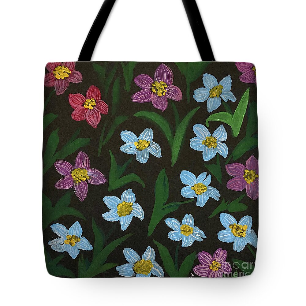 Flowers Tote Bag featuring the painting Flowers on Black by Lisa Neuman
