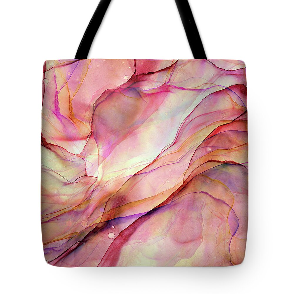 Coral Tote Bag featuring the painting Flowing Coral Abstract Ink by Olga Shvartsur