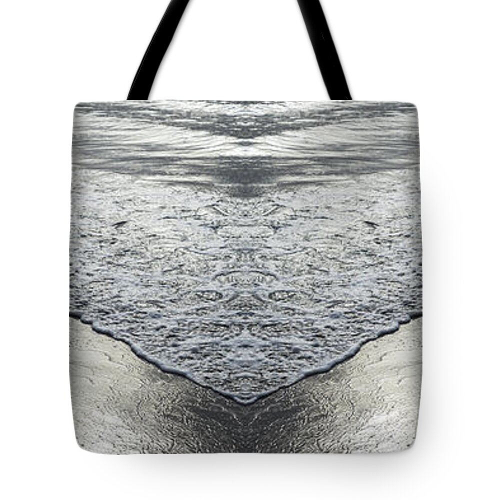 Sea Water Tote Bag featuring the digital art Flowing sea water and sandy beach, movement meets symmetry by Adriana Mueller