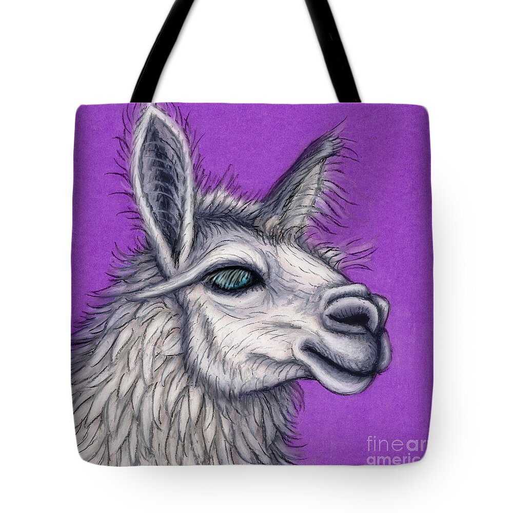 Llama Tote Bag featuring the painting Fluffy White Llama by Amy E Fraser