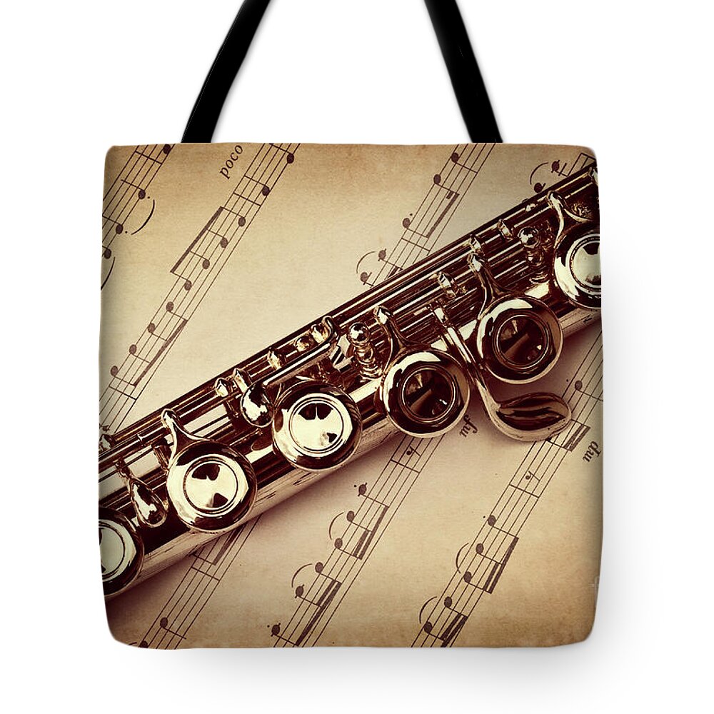 Flute Tote Bag featuring the photograph Flute vintage style by Delphimages Photo Creations