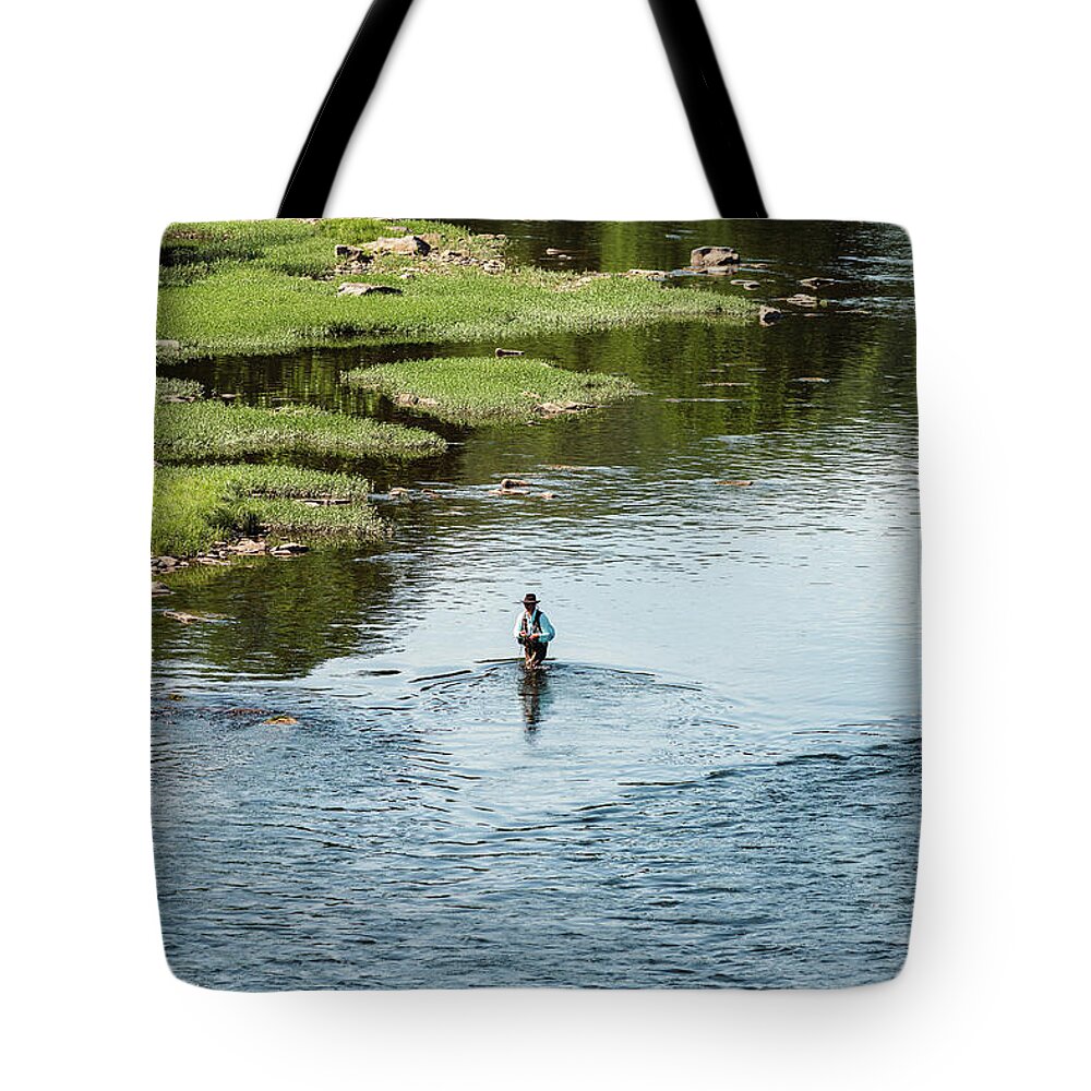 Water Tote Bag featuring the photograph Fly Fishing for Trout by Amelia Pearn