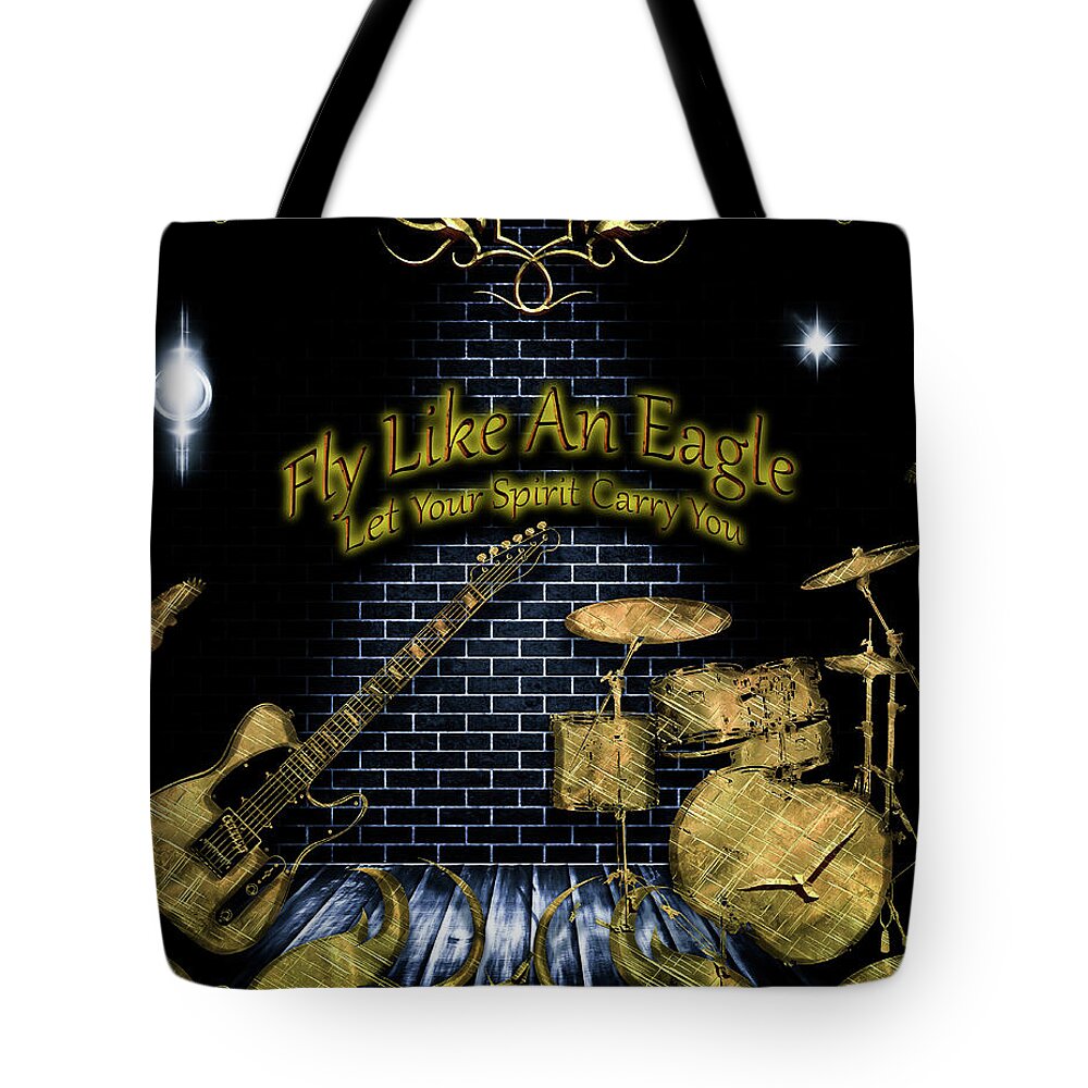 Rock Music Tote Bag featuring the digital art Fly Like An Eagle by Michael Damiani
