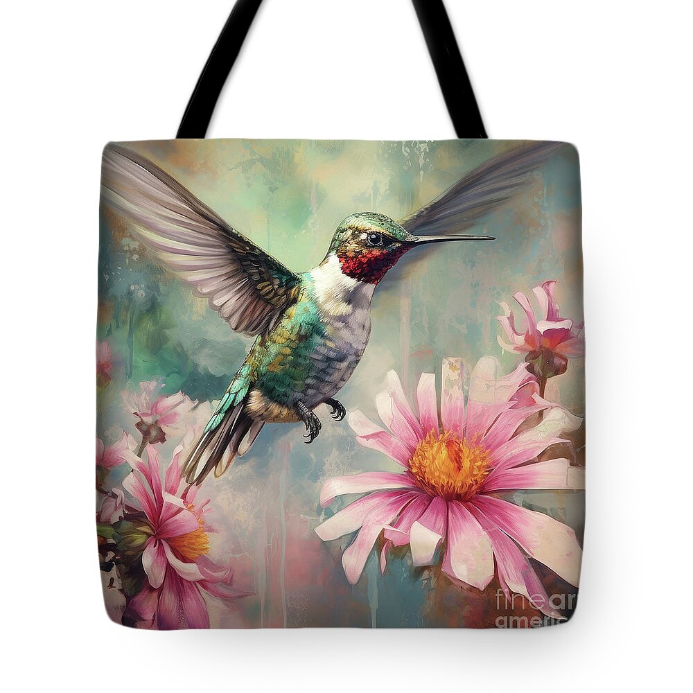 Hummingbird Tote Bag featuring the painting Flying High Ruby by Tina LeCour