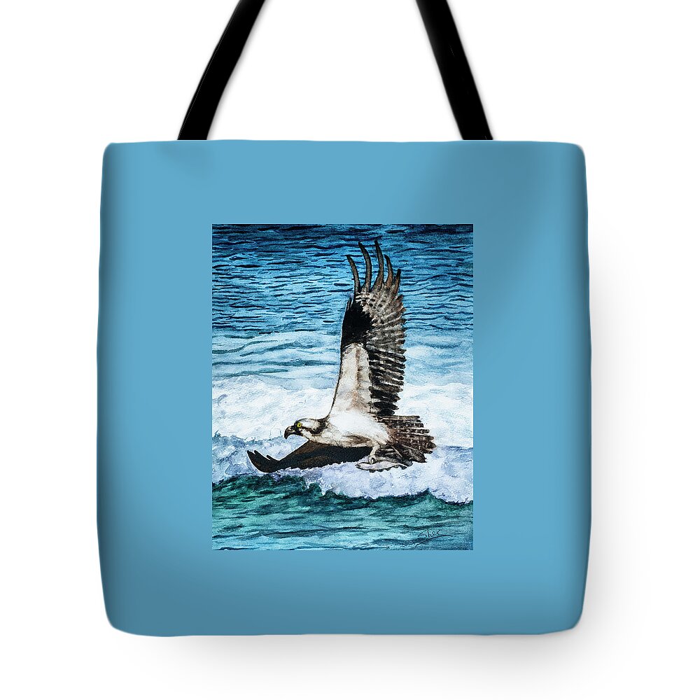 American Bald Eagles Tote Bag featuring the painting Flying Home With Dinner - Watercolor Art by Sher Nasser