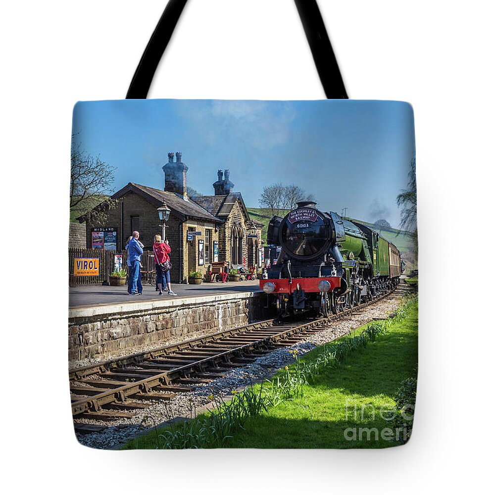 Uk Tote Bag featuring the photograph Flying Scotsman In Oakworth by Tom Holmes Photography