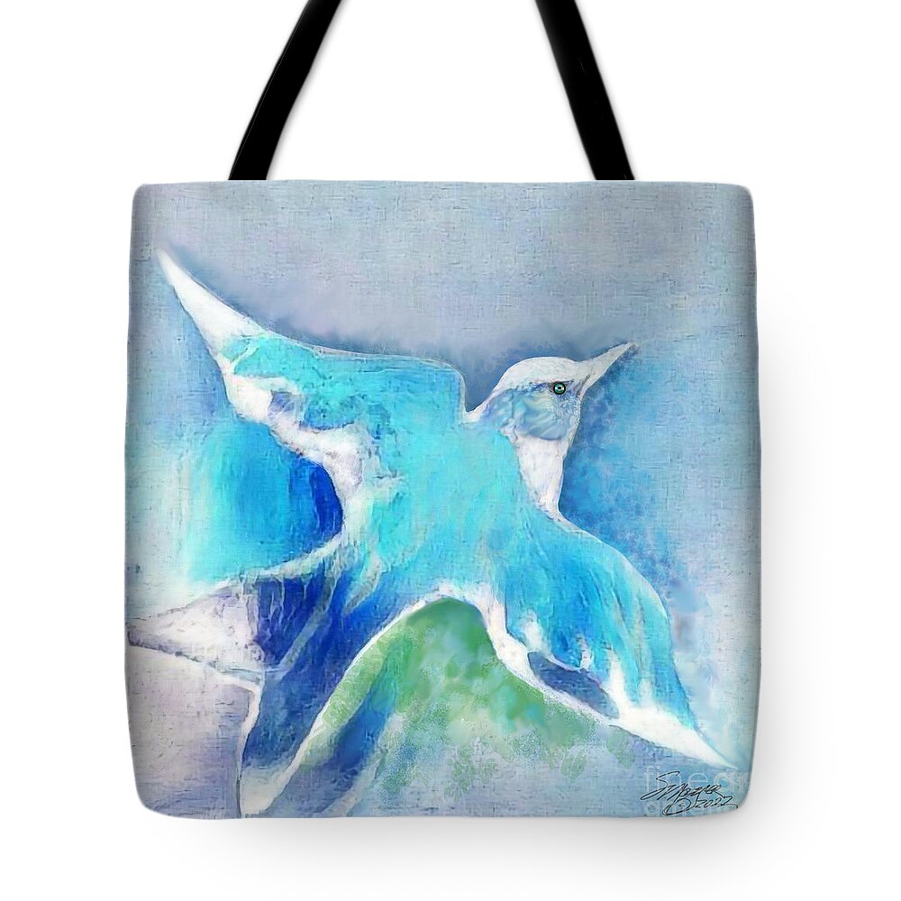Flying Bird Tote Bag featuring the digital art Flying Solo 002 by Stacey Mayer