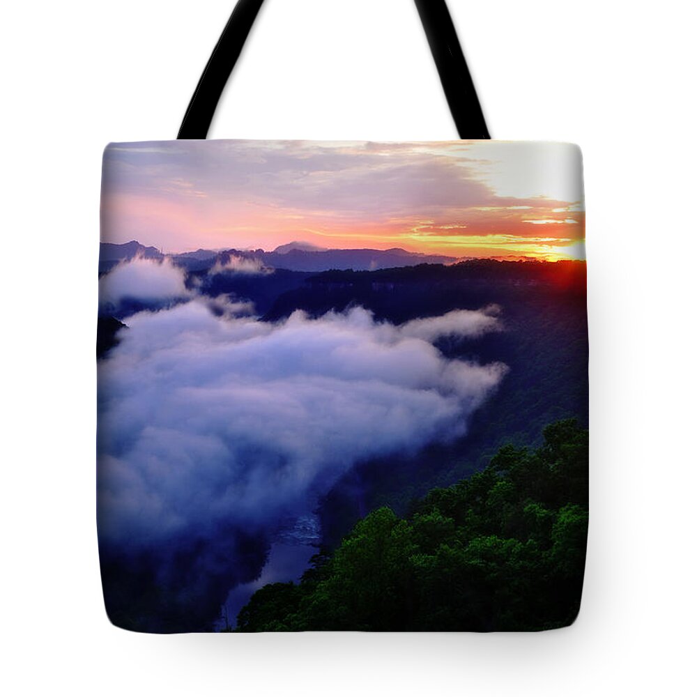 Purple Tote Bag featuring the photograph Fog in the Mountains by Lisa Lambert-Shank