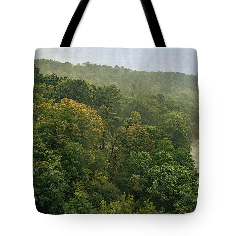 Hudson Tote Bag featuring the digital art Fog On The Hudson River by Nicholas McCabe