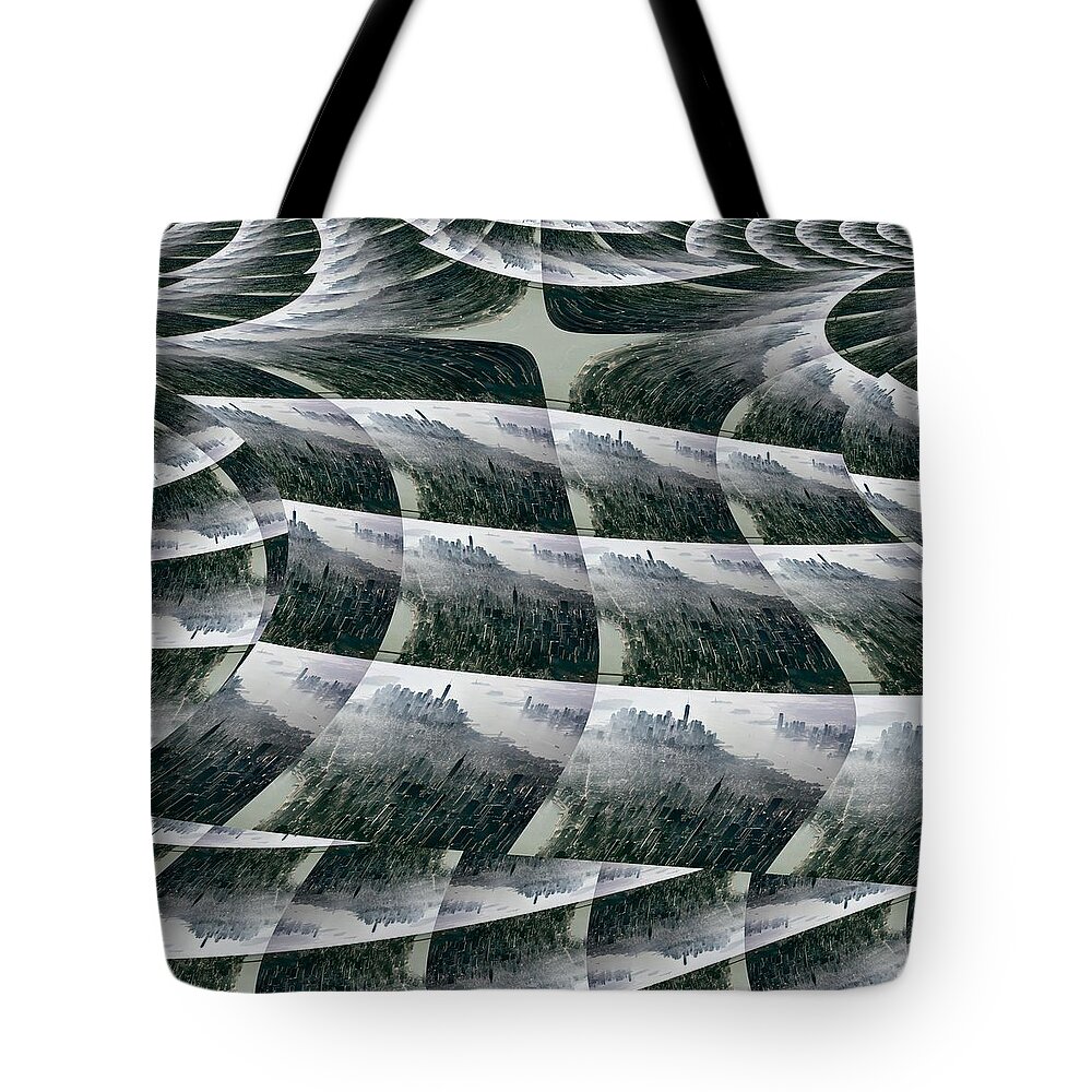 Fractal Tote Bag featuring the mixed media Foggy And Pretty NYC by Stephane Poirier