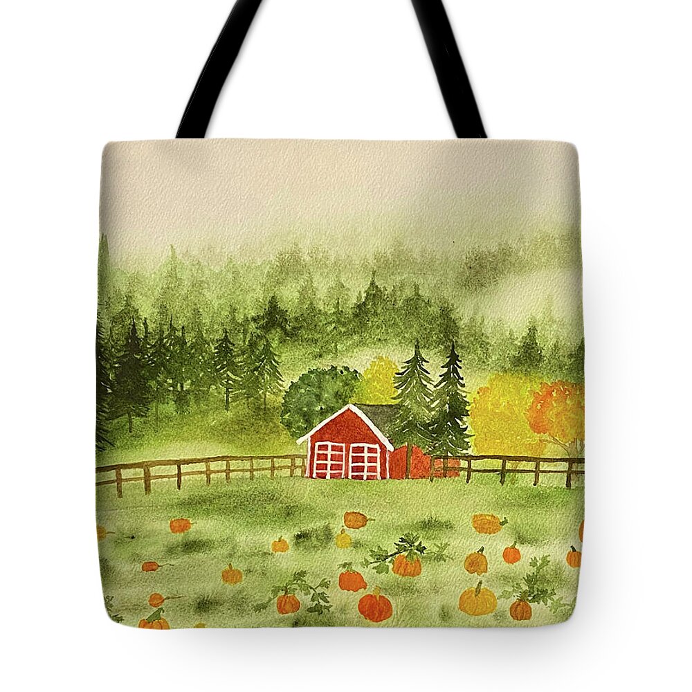Fall Tote Bag featuring the painting Foggy Farm by Lisa Neuman