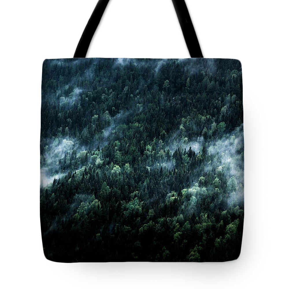 Fog Tote Bag featuring the photograph Foggy Forest Mountain by Nicklas Gustafsson