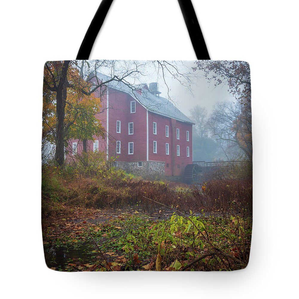 Kirby's Mill Tote Bag featuring the photograph Foggy Morning at Kirbys Mill by Kristia Adams