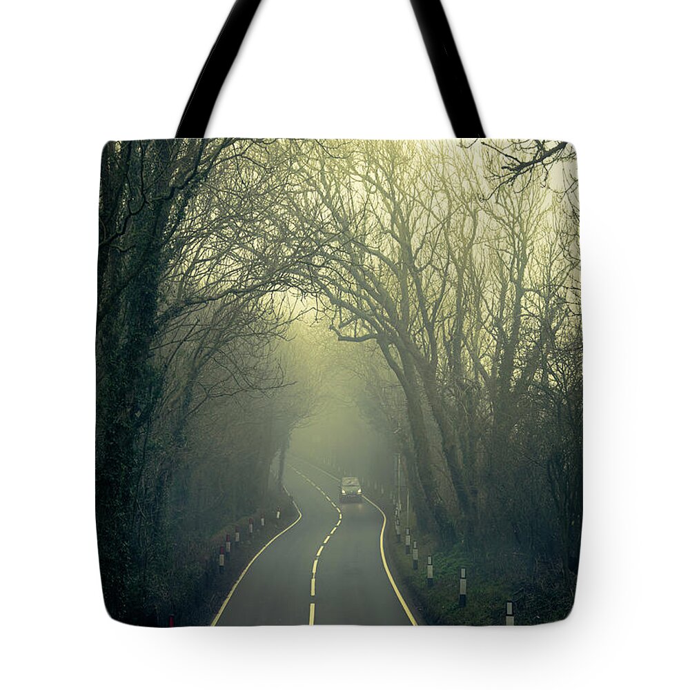 Fog Tote Bag featuring the photograph Foggy Road Ahead by Chris Lord