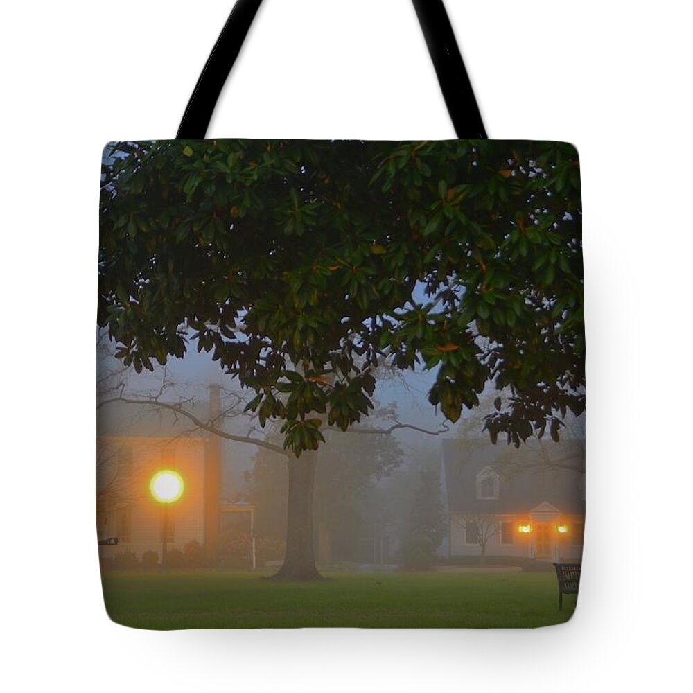 Fog Tote Bag featuring the photograph Foggy Tarboro Morn #3 by Eric Towell
