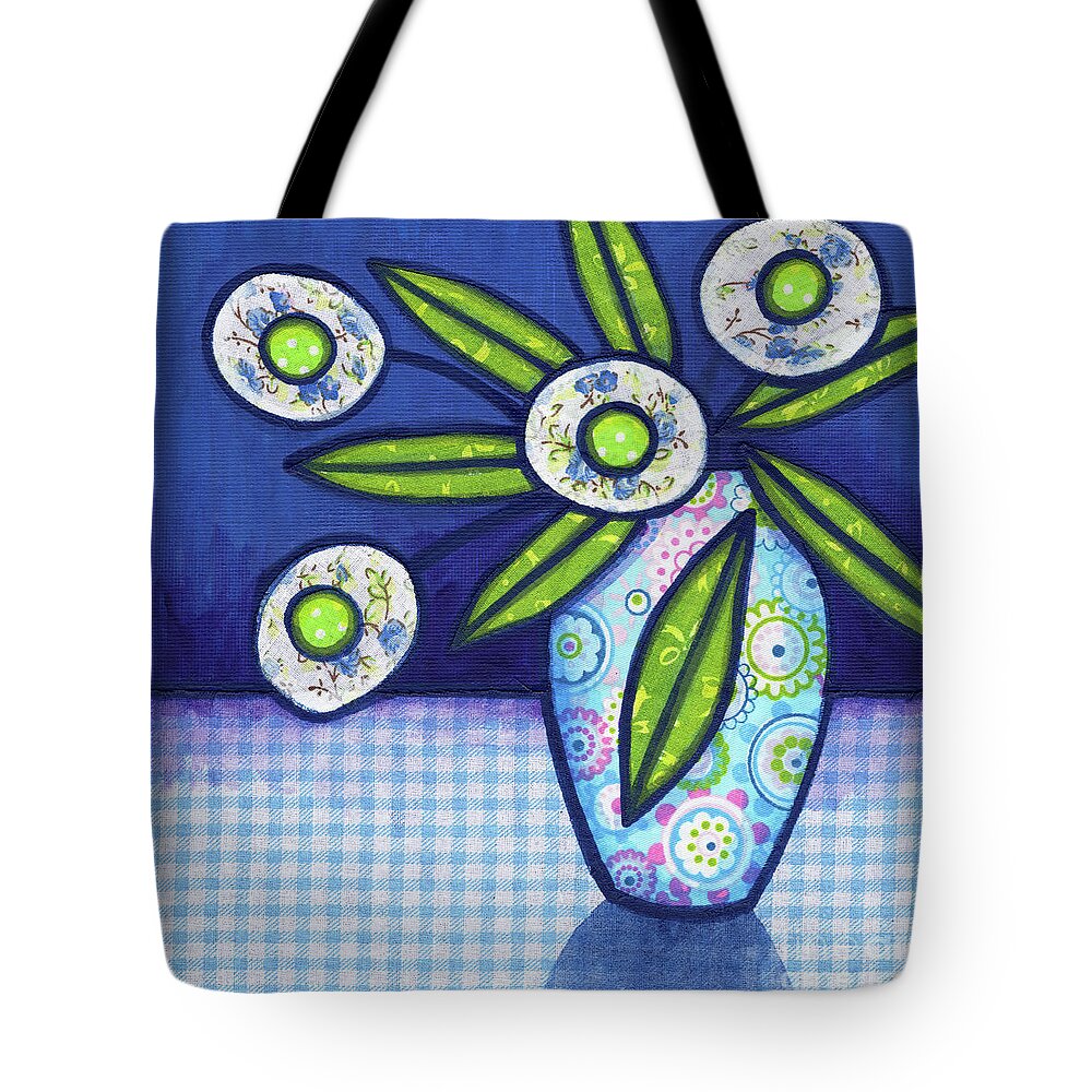 Abstract Tote Bag featuring the painting Folk Art Flowers In A Vase 3 by Amy E Fraser