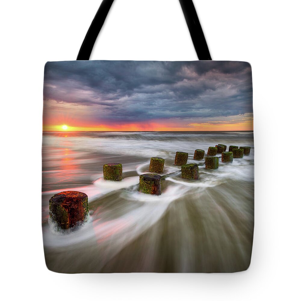 Charleston Tote Bag featuring the photograph Folly Beach Charleston SC South Carolina Sunrise Seascape by Dave Allen