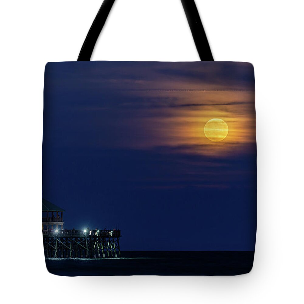 2020 Tote Bag featuring the photograph Folly Beach Full Moon-2 by Charles Hite