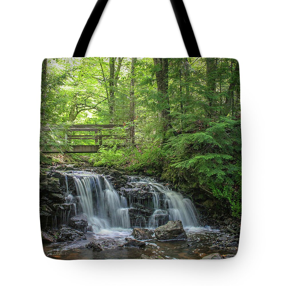 Waterfall Tote Bag featuring the photograph Footbridge Near the Waterfall by Robert Carter