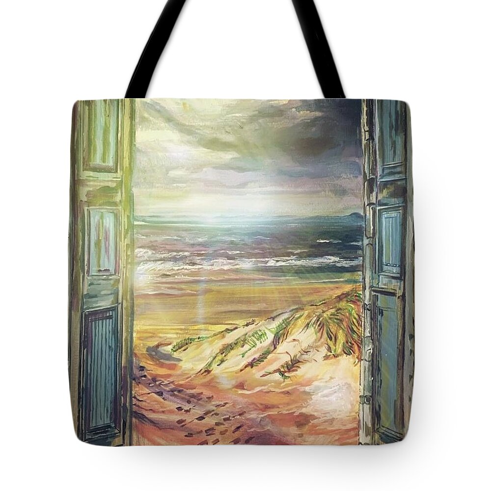 Beach Landscape Tote Bag featuring the painting Footprints by Try Cheatham