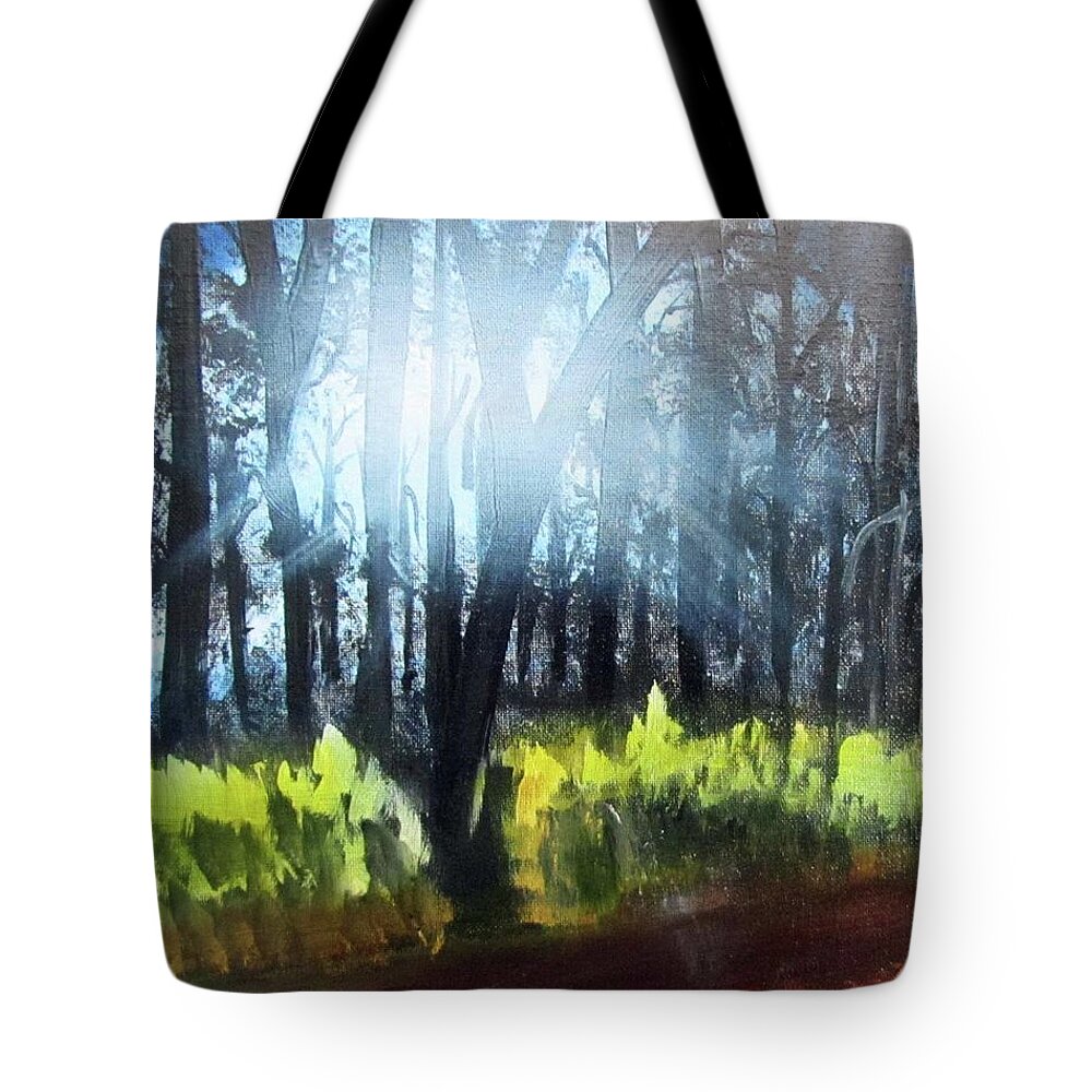 Gesso Tote Bag featuring the painting After Bob Ross by Linda Feinberg