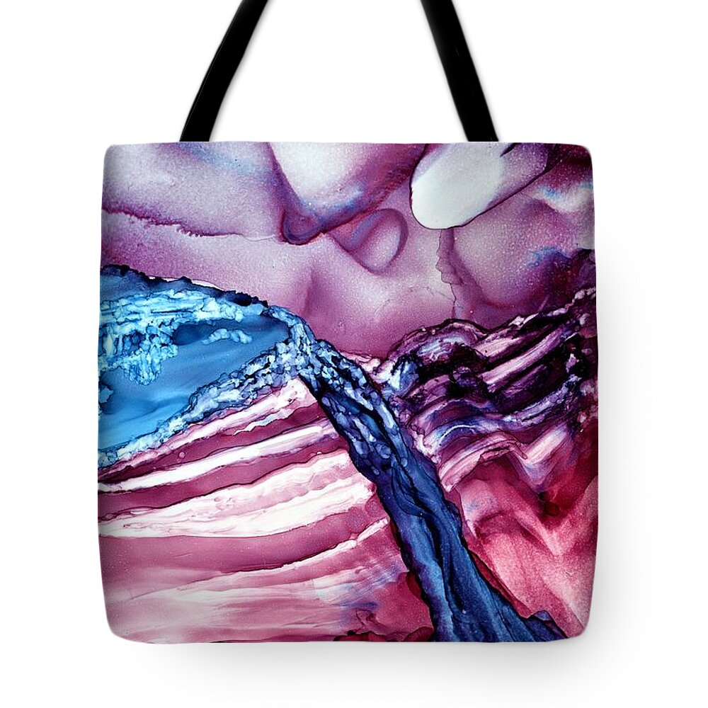 Alcohol Ink Tote Bag featuring the painting For Purple Mountain Majesties by Angela Marinari