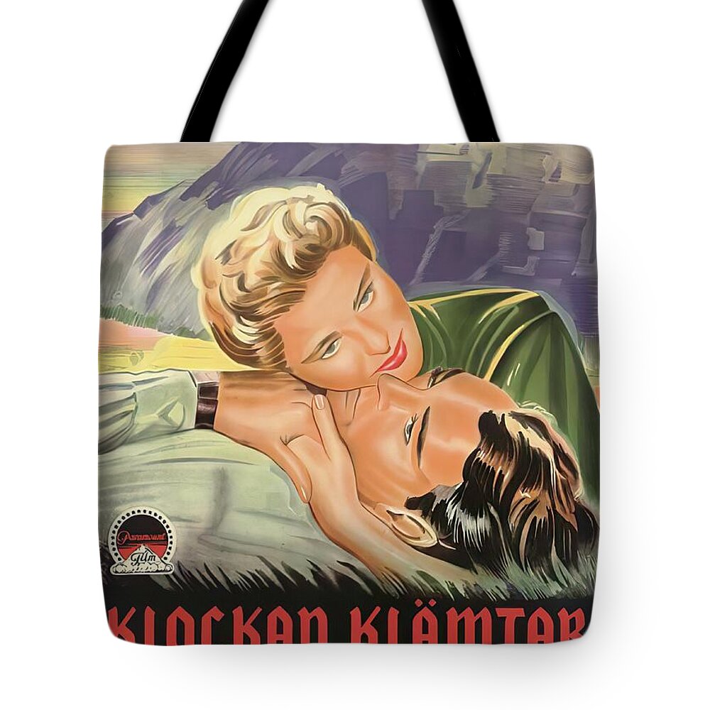 For Tote Bag featuring the mixed media ''For Whom the Bell Tolls'' - 1943 by Movie World Posters