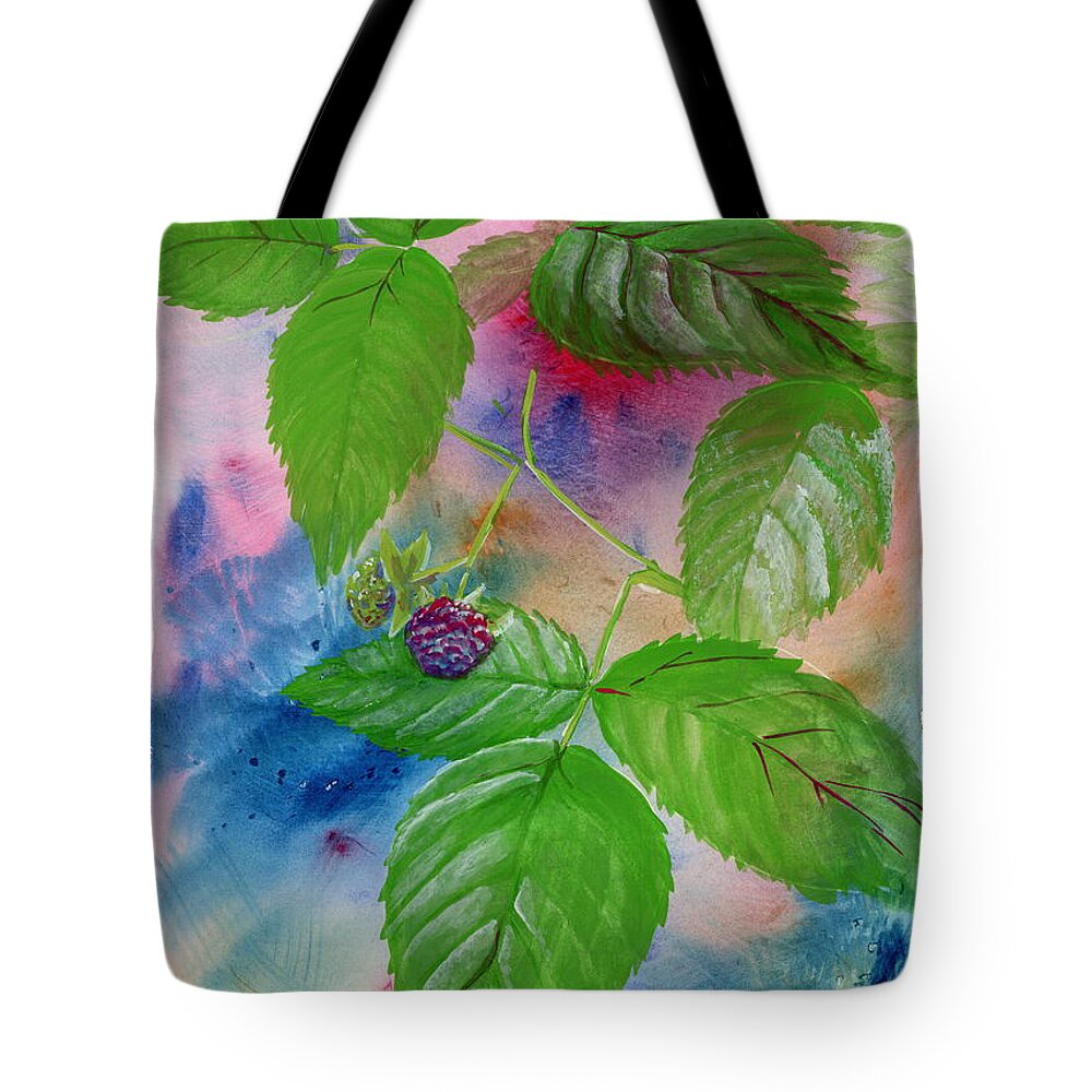 Watercolor Tote Bag featuring the painting Forage. Raspberry by Tammy Nara