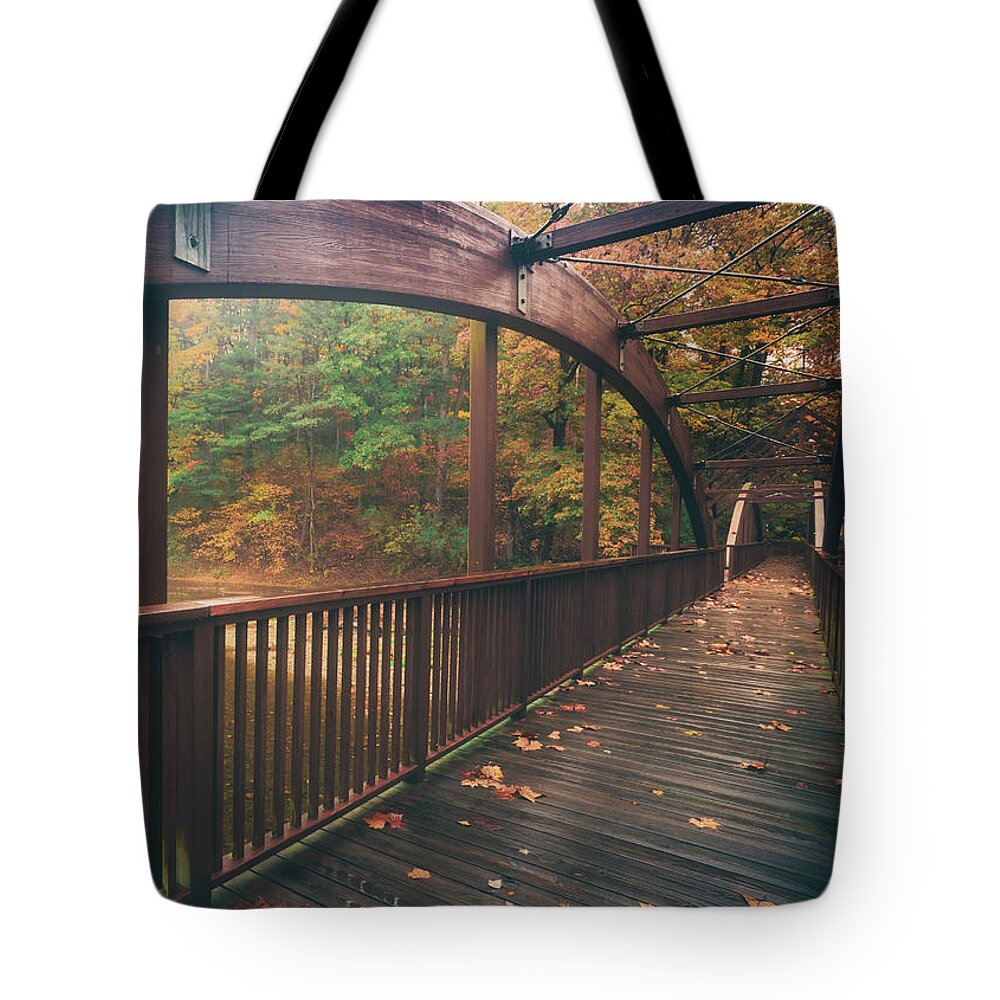 Bridge Tote Bag featuring the photograph Ford Pedestrian Bridge Long Autumn View by Jason Fink