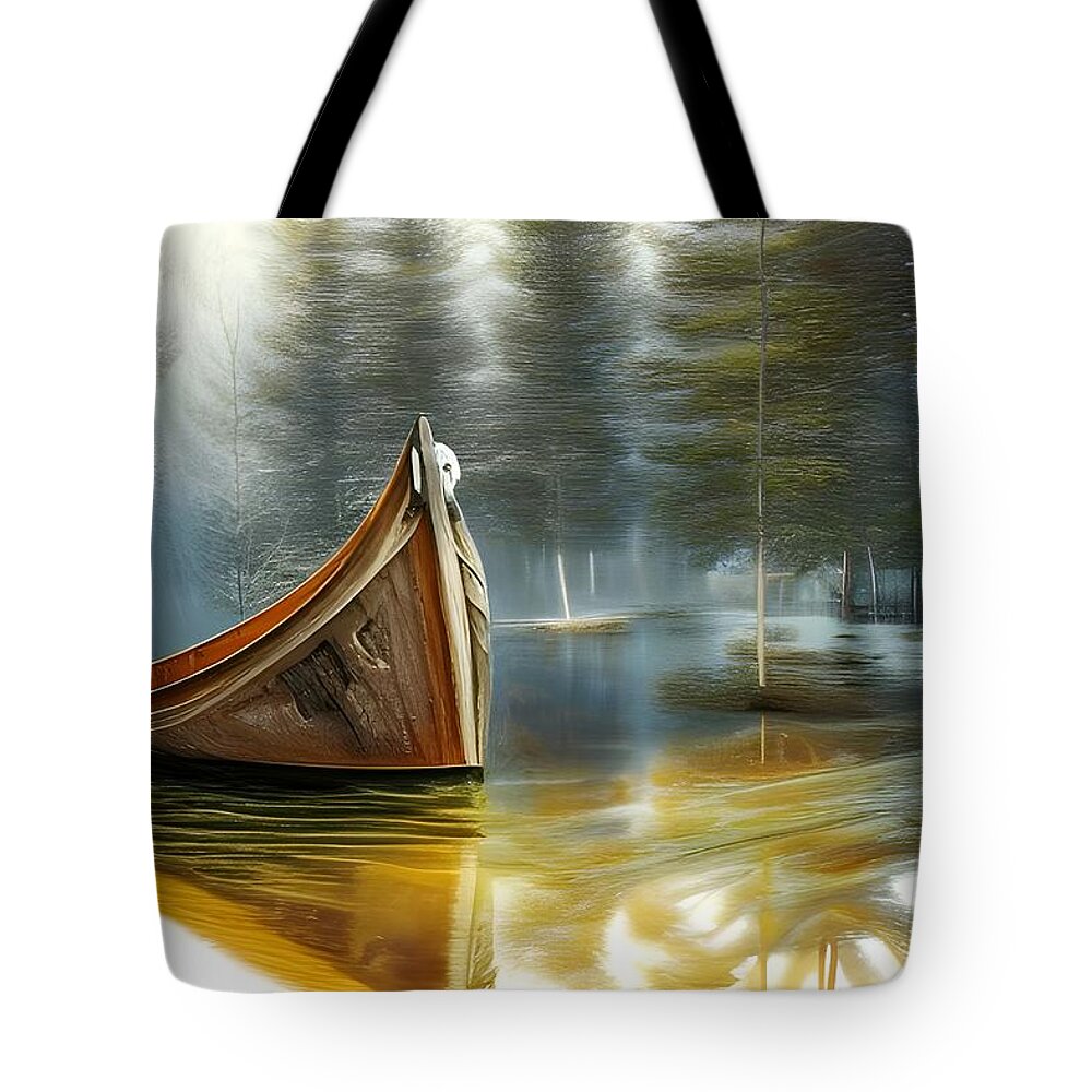 Digital Tote Bag featuring the digital art Forest Boat by Beverly Read