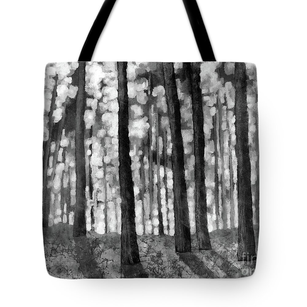 Dreaming Tote Bag featuring the painting Forest Light in Black and White by Hailey E Herrera