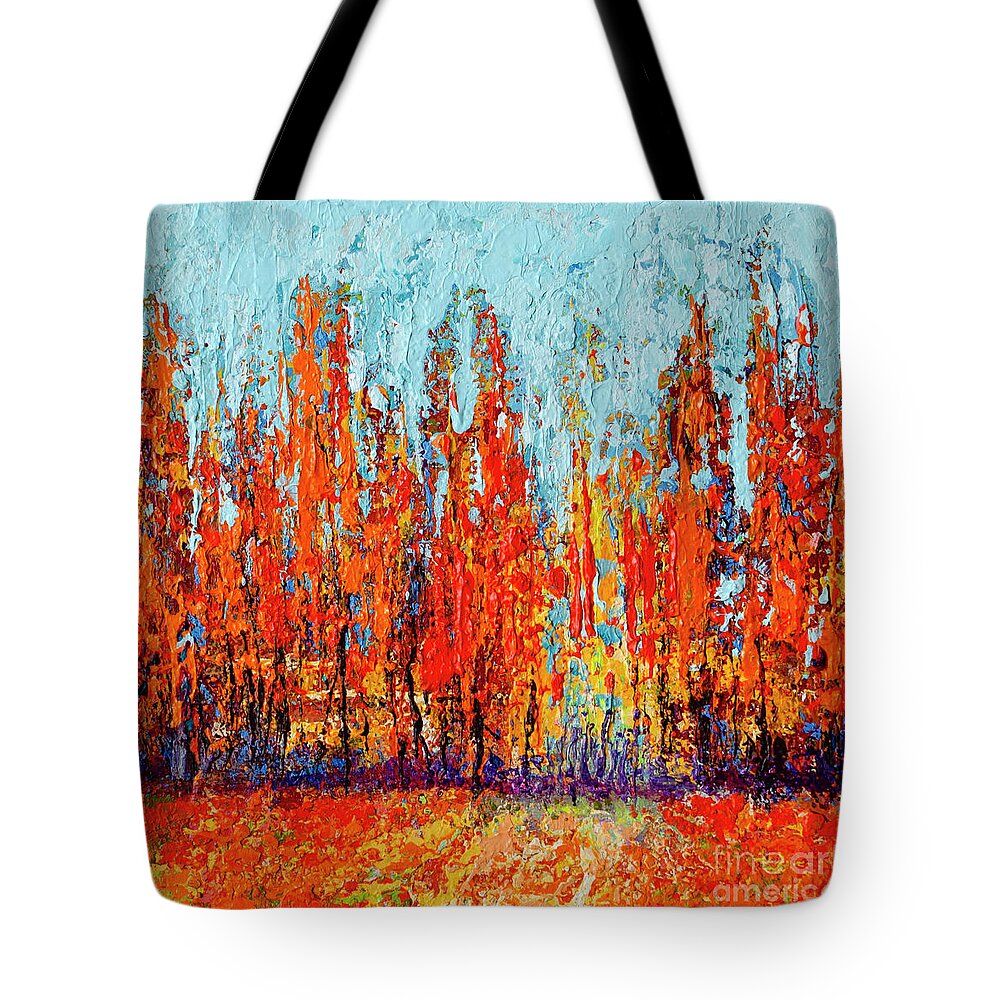 Redwood Forest Paintings In The Fall Tote Bag featuring the painting Forest Painting in the Fall - Autumn Season by Patricia Awapara