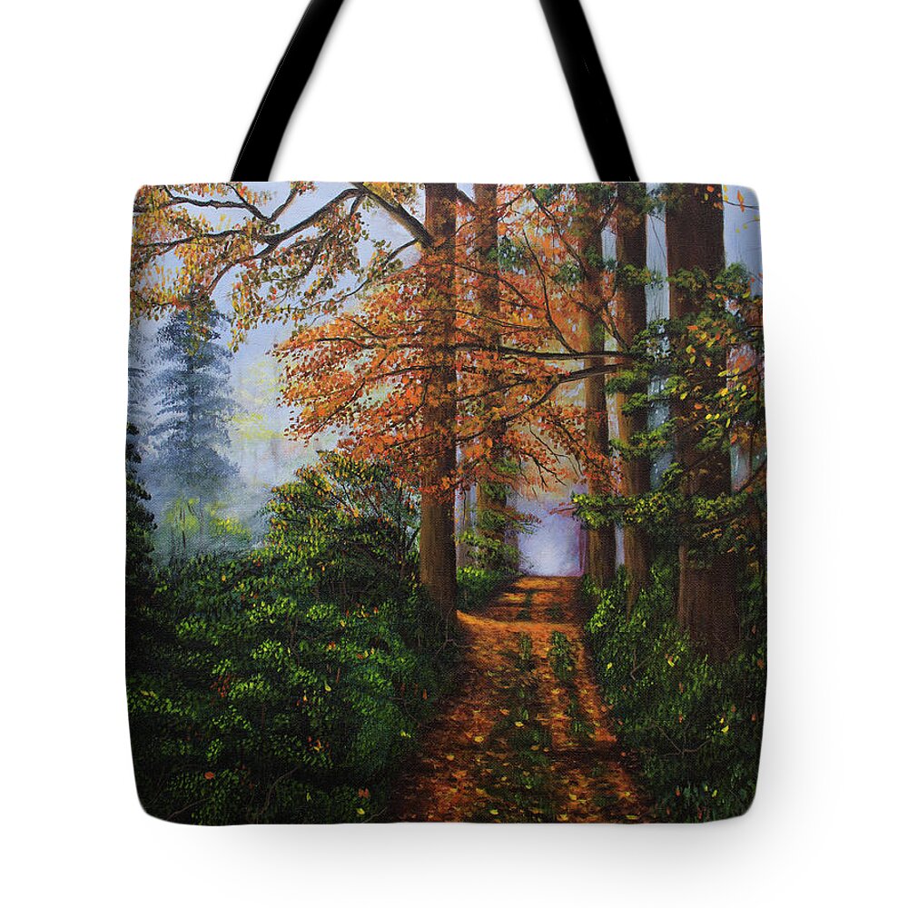 Path Tote Bag featuring the painting Forest Path by Lena Auxier