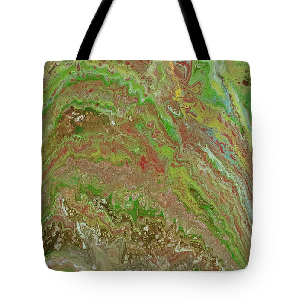 Green Tote Bag featuring the mixed media Forest Pour by Aimee Bruno