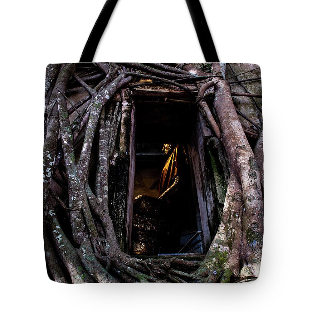 Banyan Tote Bag featuring the photograph Forgotten Temple - Wat Ban Kung, Thailand by Earth And Spirit