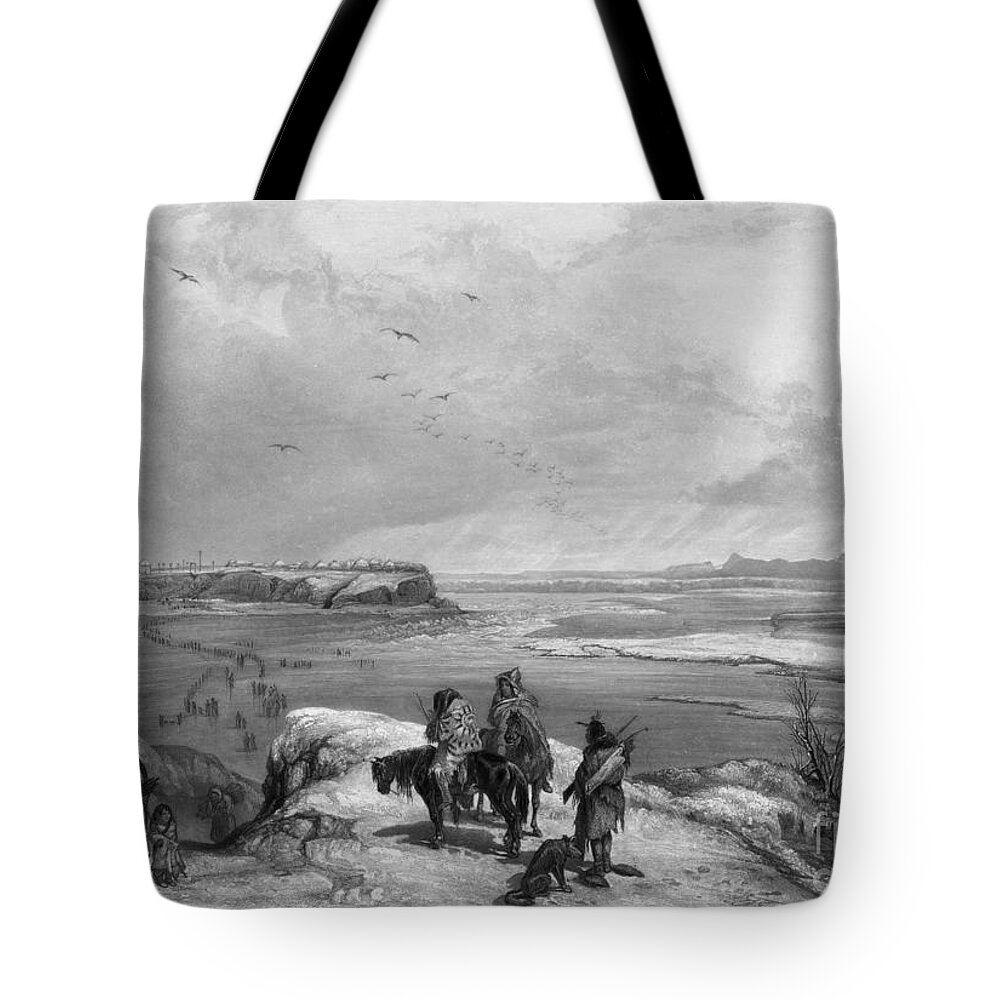 1840 Tote Bag featuring the drawing Fort Clark, 1834 by Karl Bodmer