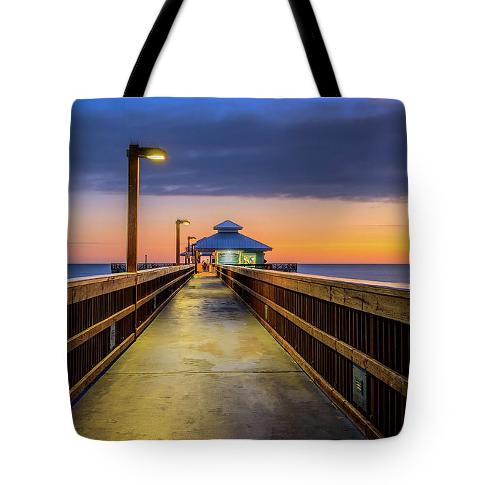 Florida Tote Bag featuring the photograph Fort Myers Sunset Beach Pier, Florida by Dee Potter