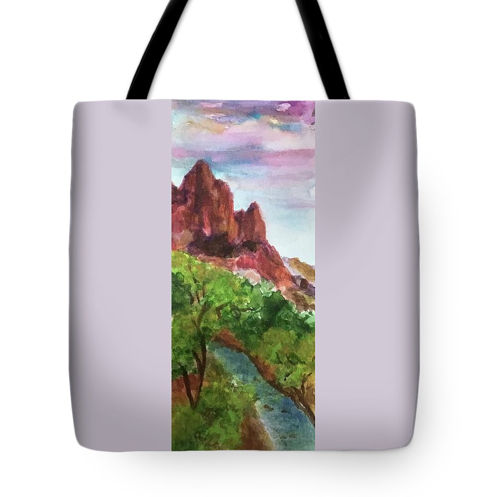 Utah Tote Bag featuring the painting Fortress of Zion by Cheryl Wallace