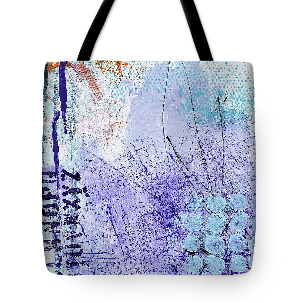 Tropical Tote Bag featuring the painting FOUNTAIN OF YOUTH Tropical Purple Aqua Orange Abstract Painting Grunge Street Art by Lynnie Lang