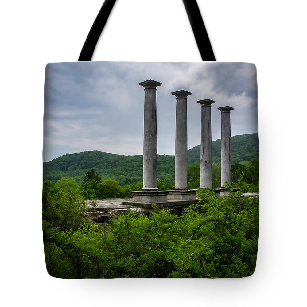 Ruins Tote Bag featuring the photograph Four Columns in Landscape by Linda Bonaccorsi