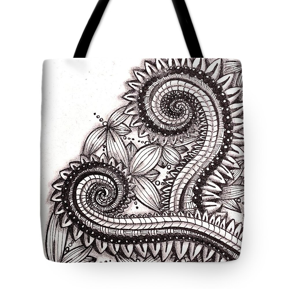 Zentangle Tote Bag featuring the mixed media Four Corners 3 by Brenna Woods