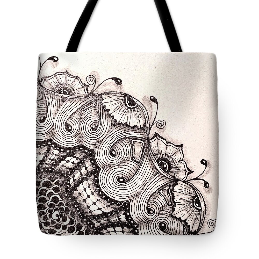 Zentangle Tote Bag featuring the mixed media Four Corners 4 by Brenna Woods