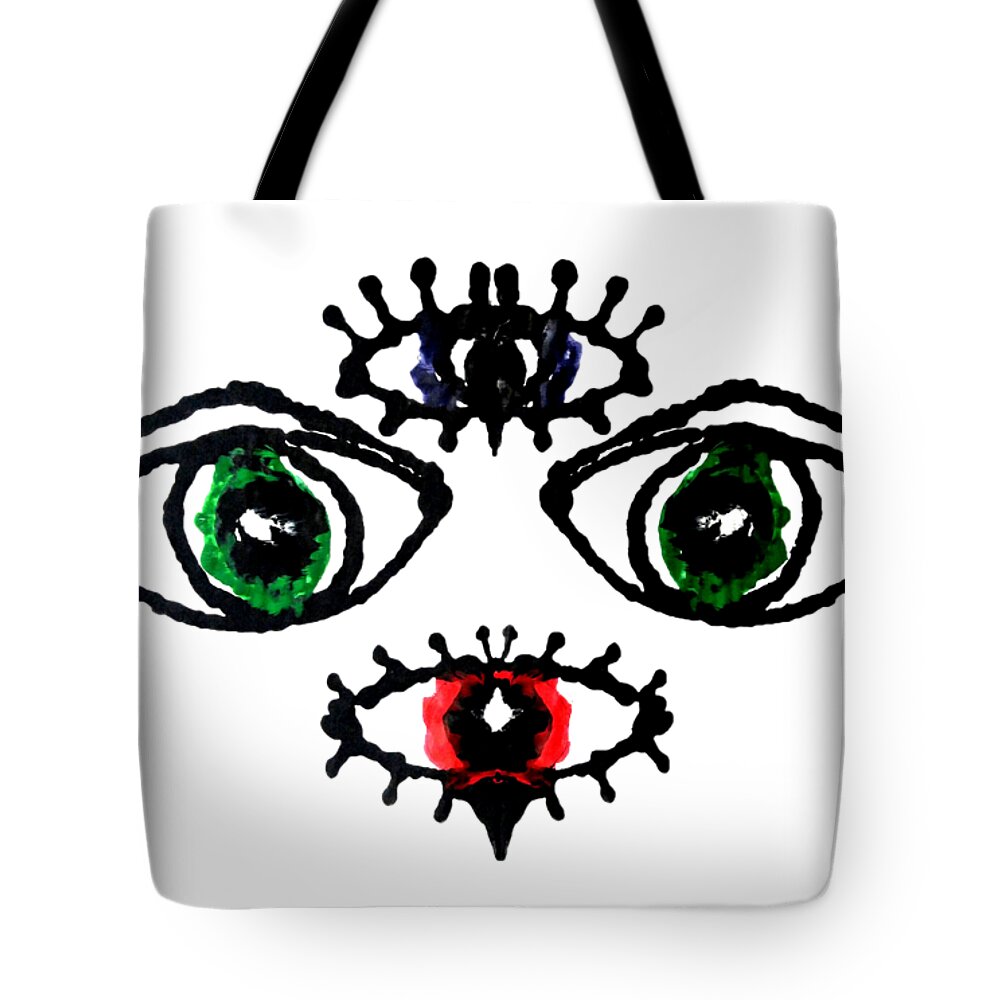 Abstract Tote Bag featuring the painting Four Eyes by Stephenie Zagorski
