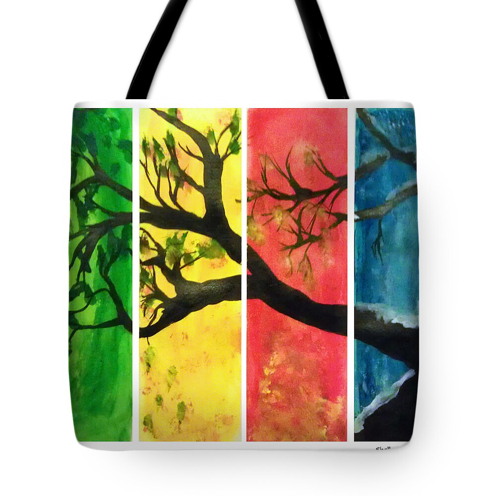 Spring Tote Bag featuring the mixed media Four Seasons by Shelley Bain